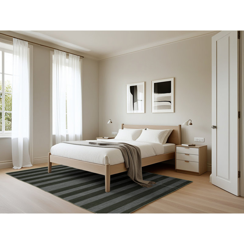 Tapis vert à rayures horizontales lavable à la machine, Rectangle 5 pi x 7 pi