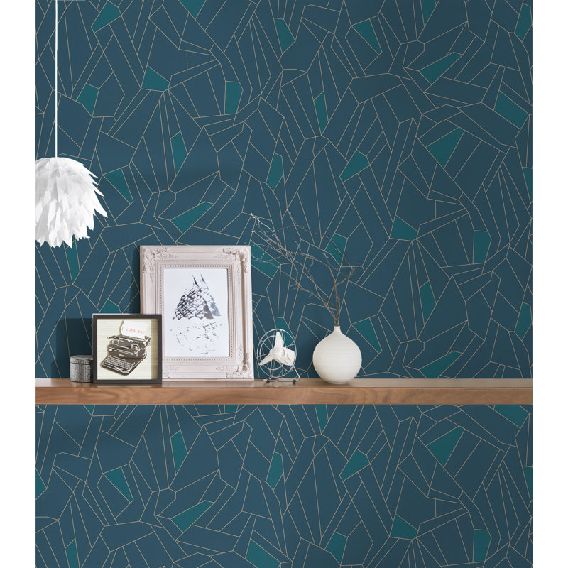 Egemen 10.05m x 53cm Flocked Semi-Gloss Peel & Stick Wallpaper Roll, Blue/Petrol/Beige