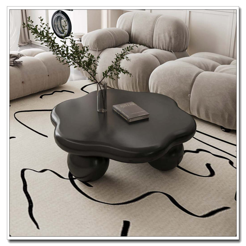 Table basse 35 "en forme de nuage, table basse minimaliste moderne en forme de pétale avec pieds sphériques, Noir