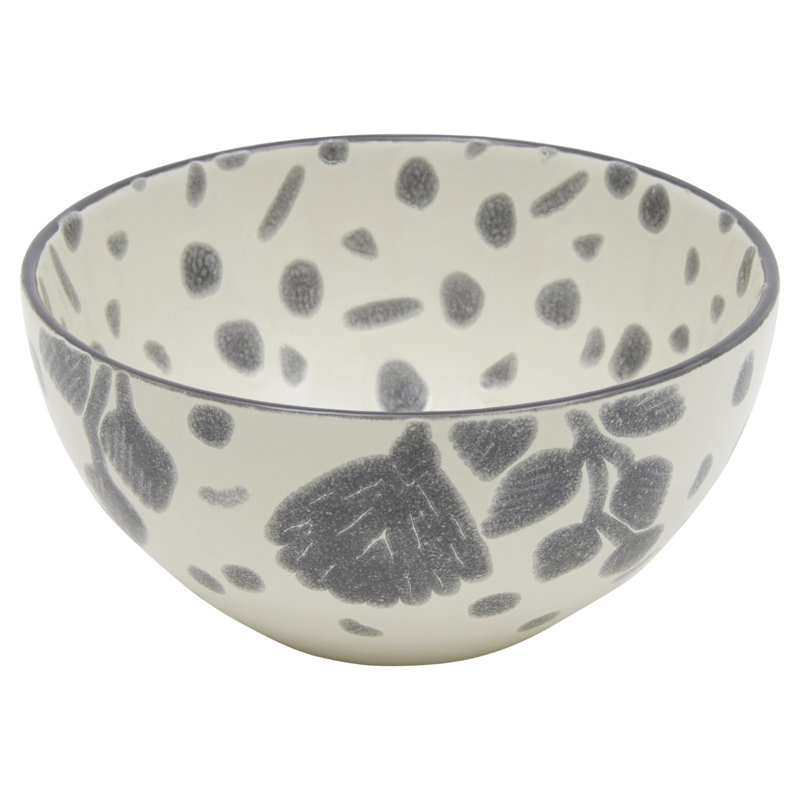 Gray and White Floral Ceramic Dinnerware Set, Service for 4