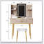 Bureau de coiffeuse à 4 tiroirs avec miroir à DEL et détails sculptés, table de maquillage cannelée avec pieds en métal et tabouret en polyuréthane, coiffeuse sculptée avec rangement pour bijoux pour la chambre à coucher