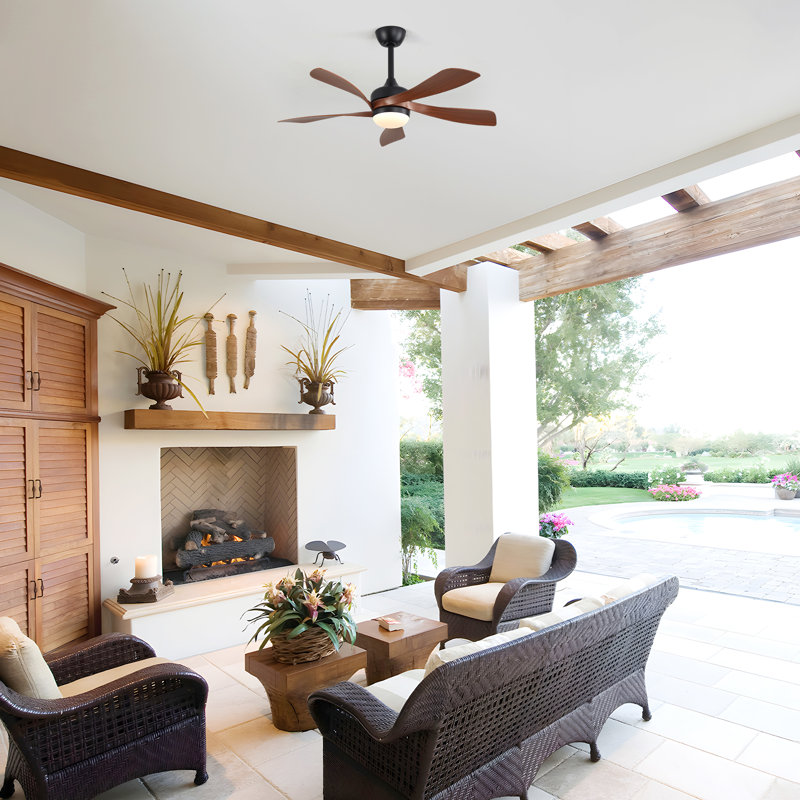 45" 5-ABS Blades Indoor Ceiling Fan Light With Remote Control, Compatible With App And Speaker Control，Black&Brown