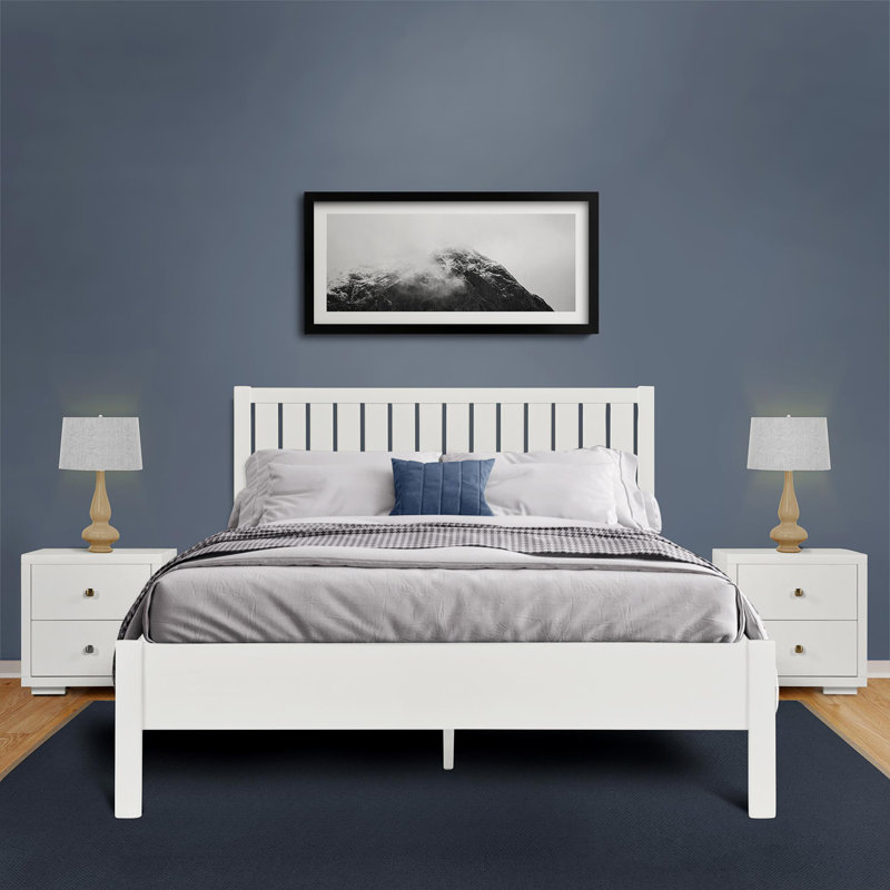 Graham Wooden Platform Bed with Slatted Headboard, King, White