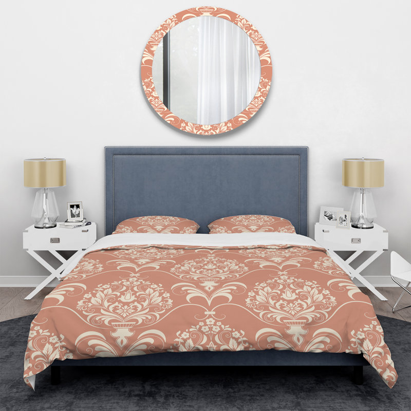 Orange Damask Polyester Damask Duvet Cover