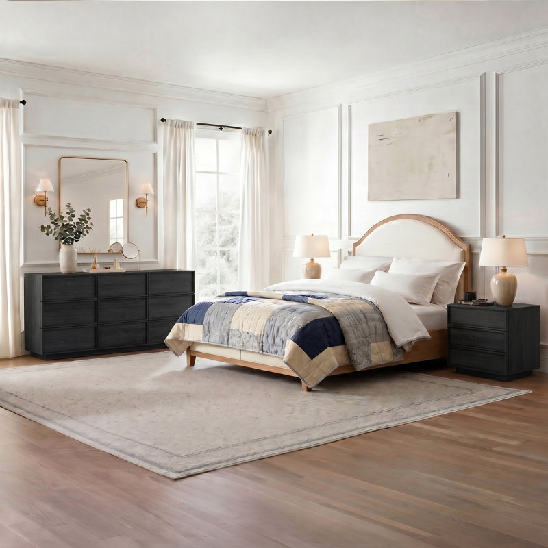 Ensemble de chambre à coucher 3 pièces (ensemble de commode 9 tiroirs et commode 3 tiroirs de 2), Noir
