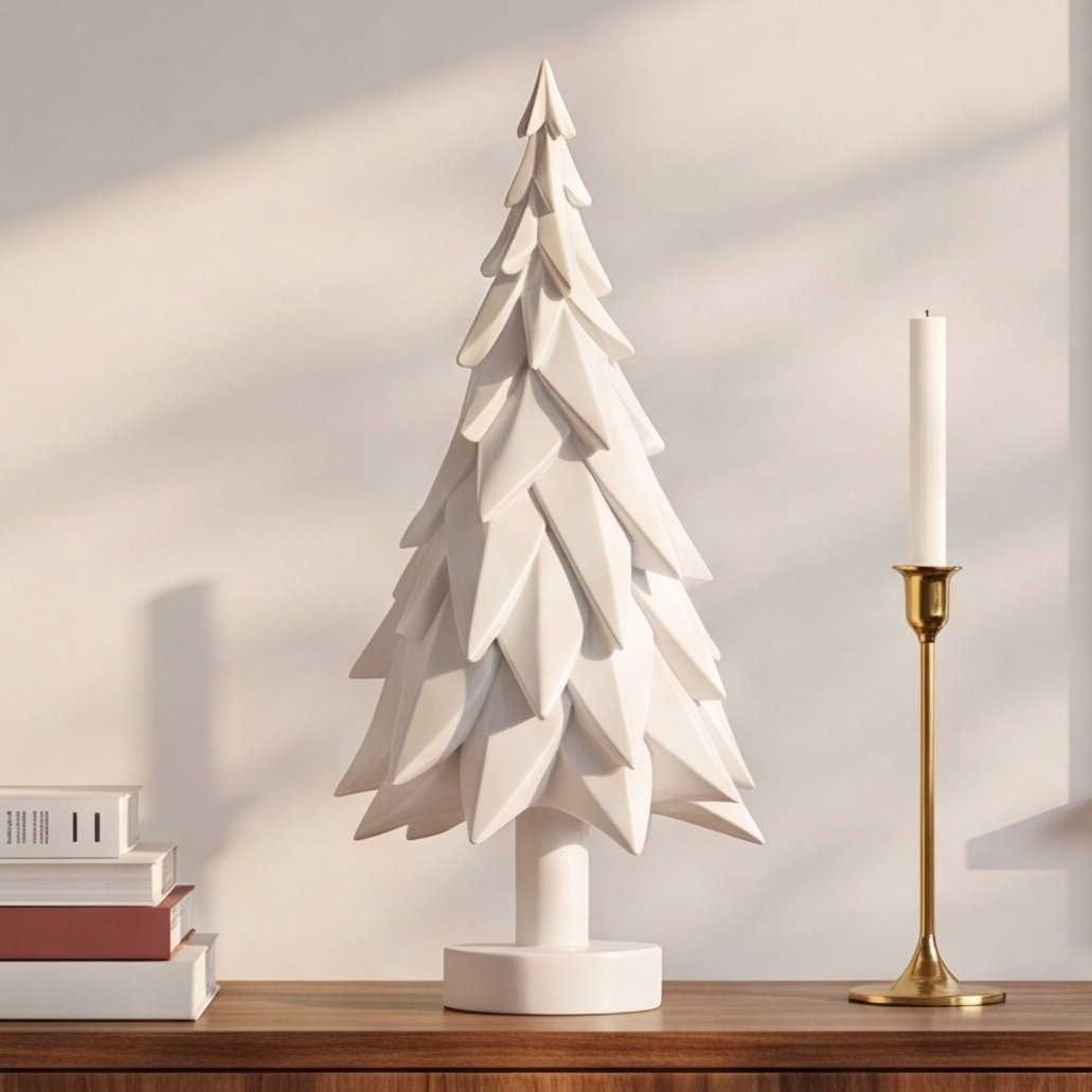 Decorative Tabletop Spruce Christmas Tree, White, 10.5" H x 4.75" W x 4.75" D