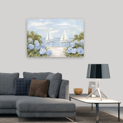 Hydrangeas By The Sea Peaceful Serene Tranquil Hydrangea Coastal Wall Art Print
