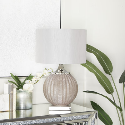 Glass Gray Table Lamp with Chevron Pattern