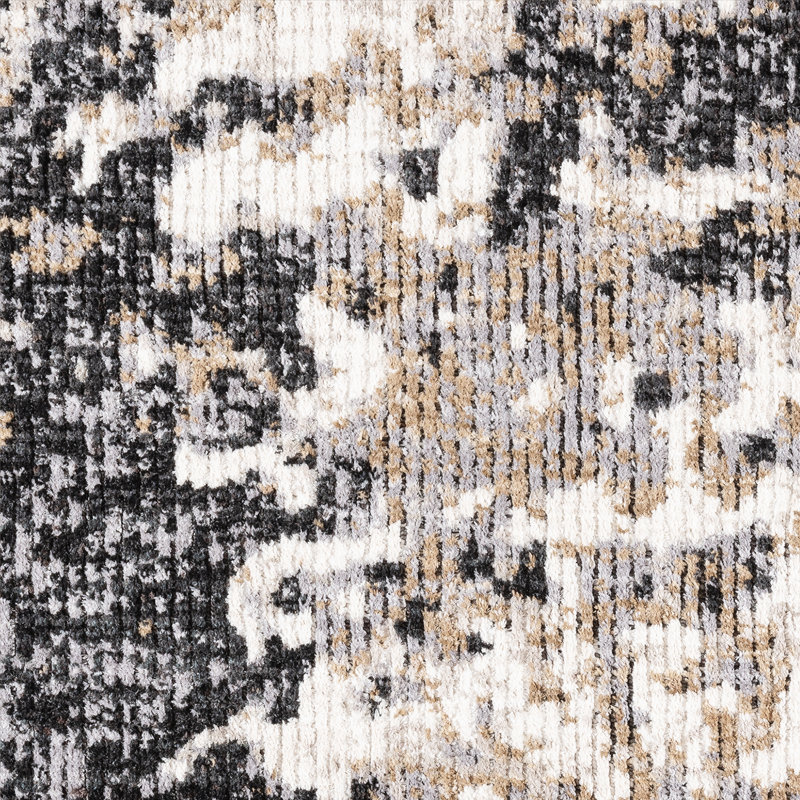 Oraya Stubai Modern Abstract Machine Black/Ivory/Gray Polyester Indoor Area Rug, Rectangle  5'3" x 7'