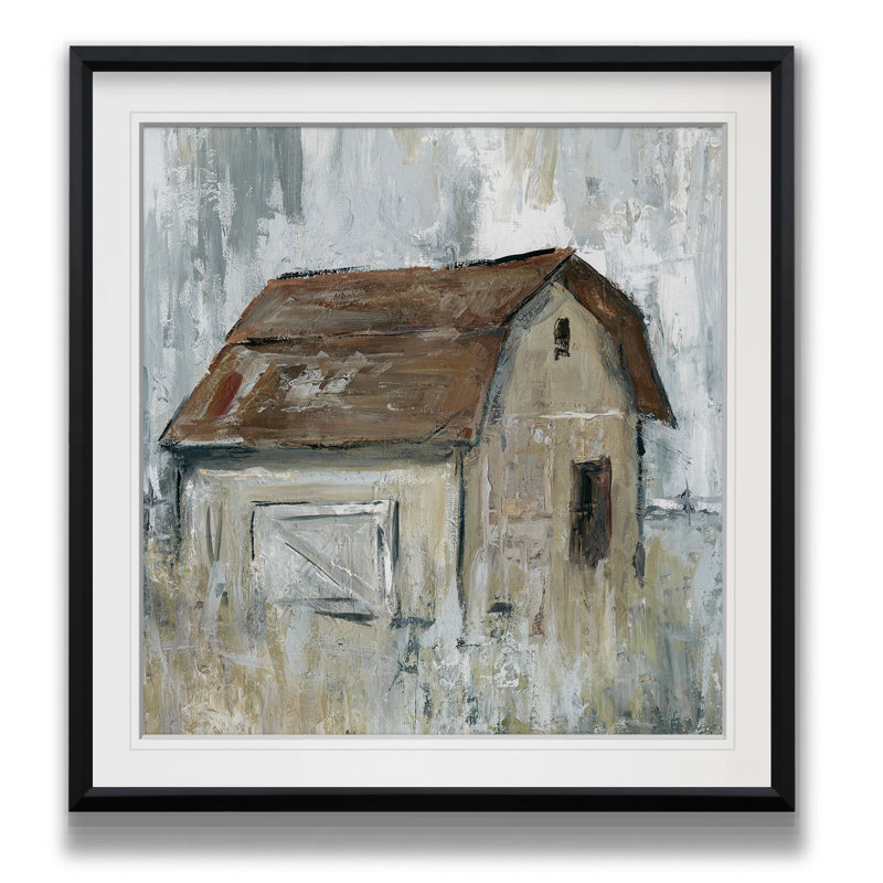 «Barn at Dusk», peinture, Cadre noir, H 24 po x l 24 po x P 2 po