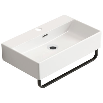 Petit lavabo mural de salle de bain blanc, design américain, peu encombrant, barre à serviettes intégrée, style céramique haute densité,
