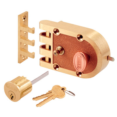 Single Cylinder Deadbolt Brass Slam Lock with Flat and Angle Strikes (Single Pack)