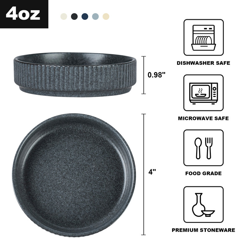 Ensemble de 6 bols à sauce en céramique Lark Manor ™ (4 oz), Noir mat