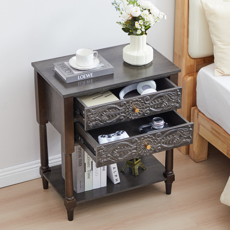 Tables de chevet 2 tiroirs 27,55 po, Noir/gris
