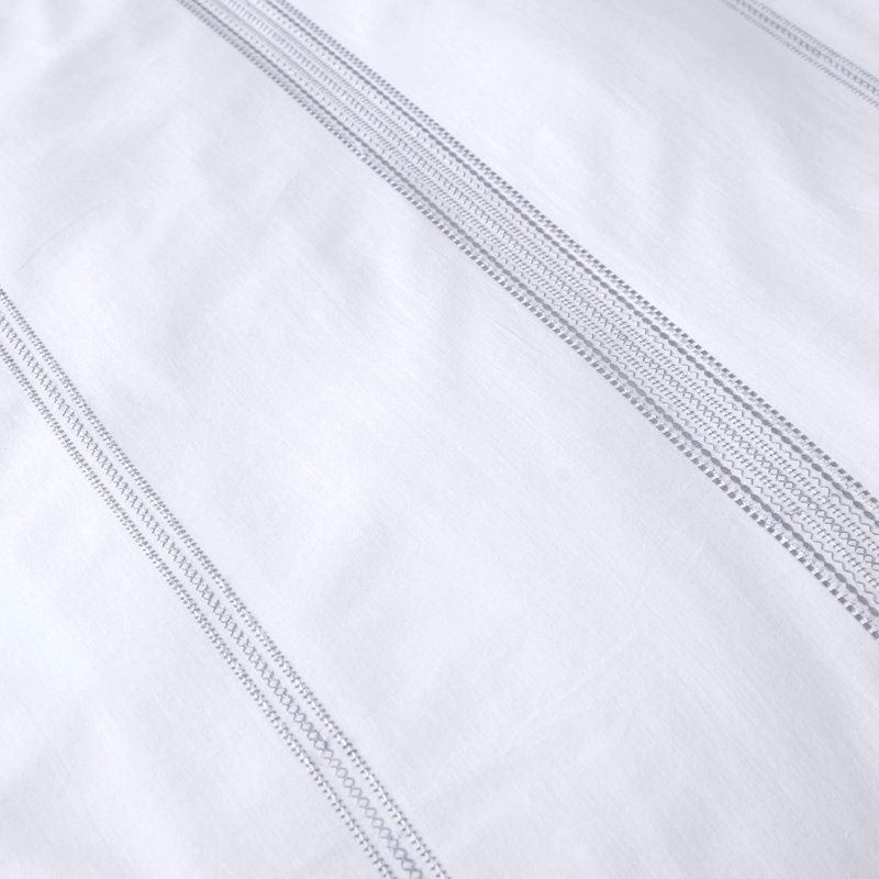 Embroidered Band Cotton No Pattern Duvet Cover Set with Pillowcases Included, Super King - 2 Standard Pillowcases