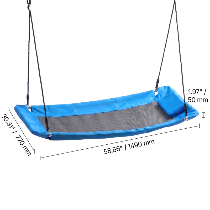 Balançoire à plateforme pour enfants et adultes, supportant jusqu'à 318 kg (700 lb), rectangulaire de 152 cm (60 po), bleue, pour jardin et intérieur, assise géante en tissu Oxford 900D avec 2 sangles de suspension, cordes réglables et bords incurvés.