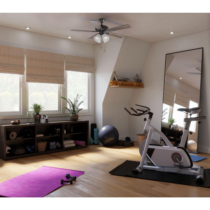 Ventilateur de plafond standard à 5 pales de 52 po avec chaîne de traction et ensemble d'éclairage inclus, Noir mat