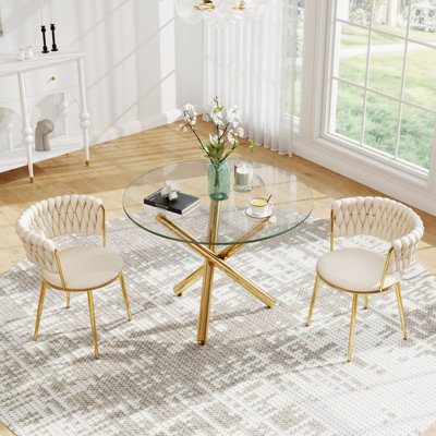Ensemble de salle à manger sur pied moderne en verre trempé avec chaise de salle à manger en velours Weaven