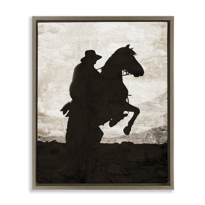 "Eleving Horse & Cowboy", art mural encadré par Kim Allen, Cadre flottant orme Montalcino, H 31 po x l 25 po