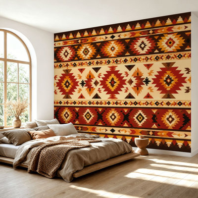 Wall Mural Peel and Stick Wallpaper Aztec Navajo geometric seamless Native American Southwest print Ethnic Self-Adhesive Removable Contact Paper Wall Decor for Living Room Bedroom 69"H x 96"W