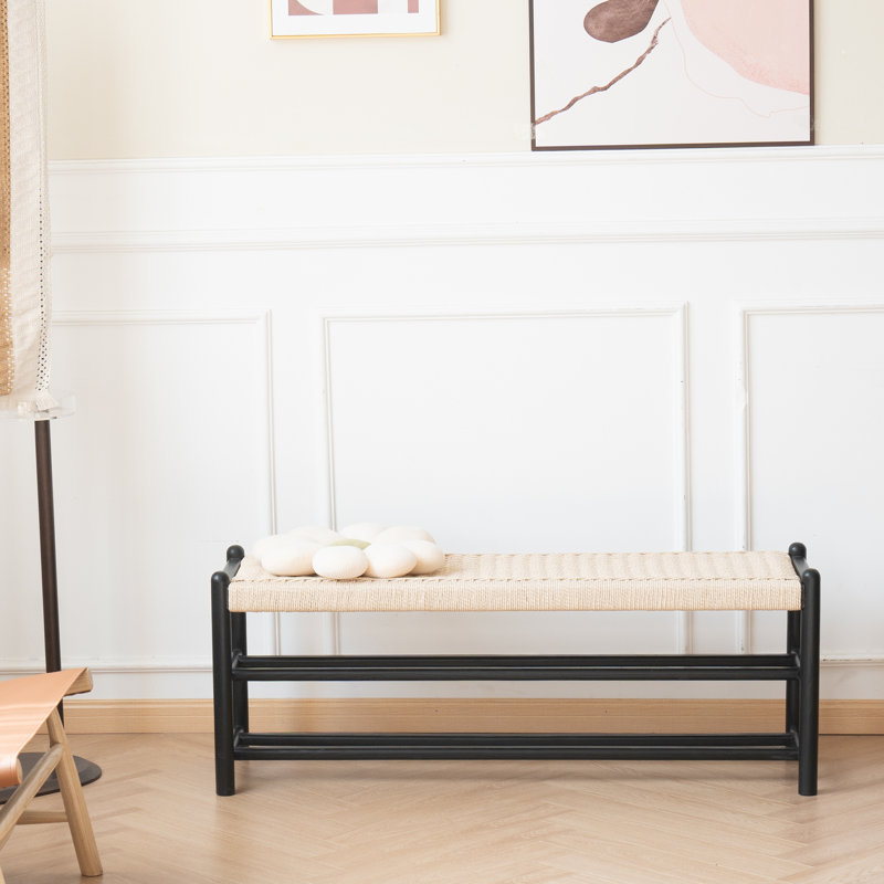 Everill Solid Wood Entryway Bench with Shoe Storage, Matt Black, 16.9" H x 39.4" W x 14" D