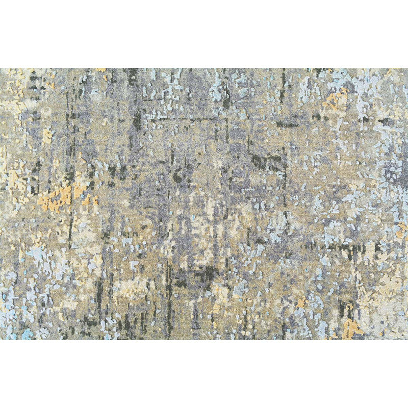 Hand Woven Silk and Wool Area Rug, Rectangle 4' x 6'