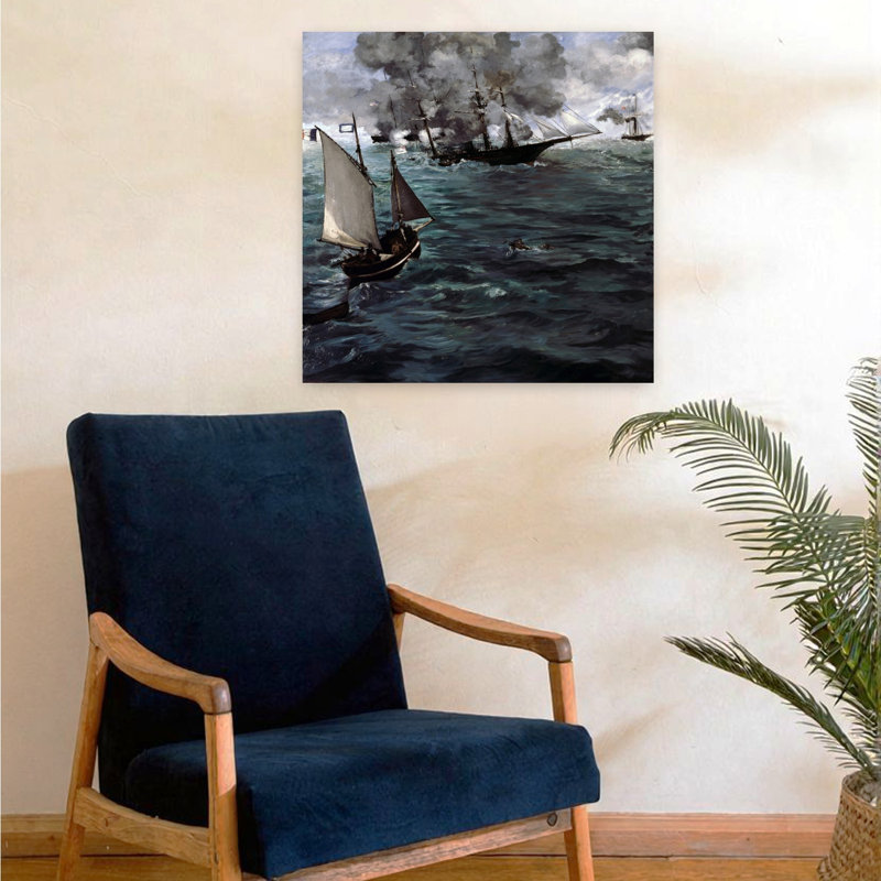 The Battle Of The Uss Kearsarge & Css Alabama Classic Contemporary Coastal Ocean Wall Art Print by Edouard Manet - Wrapped Canvas Print