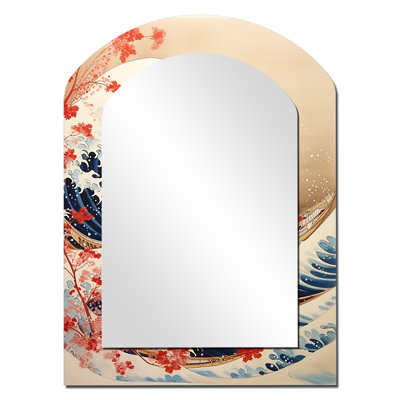 Masterpiece The Red Great Of Kanagawa I - Modern Arch Wall Mirror