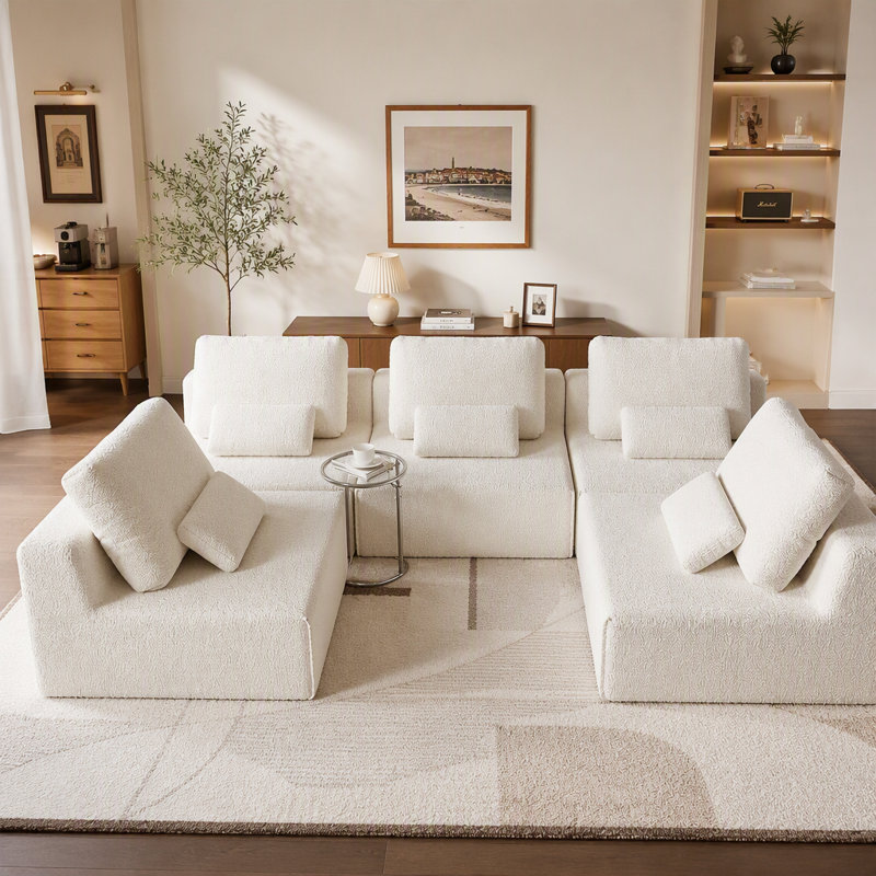 Boneless Oversized Modular Sectional Sofa,Luxury Boucle Floor Couch Set,Convertible Compressed Couch,Spacious Foam-Filled Sofa For Living Room, Free Combination,3 Colors
