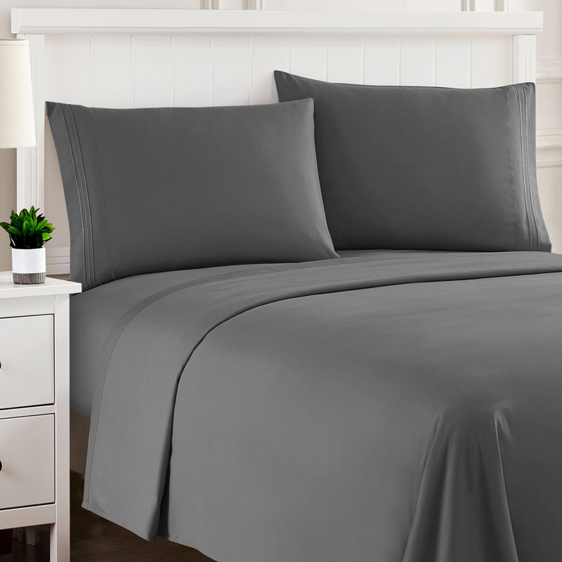Luxurious Classic Soft Solid 1800 Series Microfiber Sheet Set, Various Colors and Sizes, Gray, California King