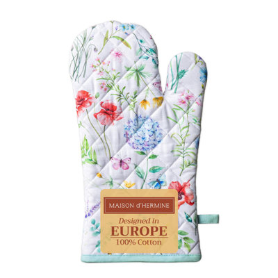 Maison d'Hermine Oven Gloves 100% Cotton Oven Mitt 7" x 13" with Loop Heat Resistant BBQ Cooking Gloves Baking Grilling Valentines Day Decorations Spring/Summer (Pack of 1, Just Floral)