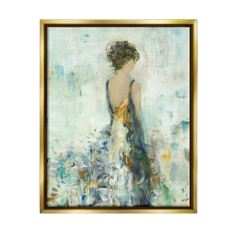 Gold Framed Abstract Woman in Floral Dress Canvas Print