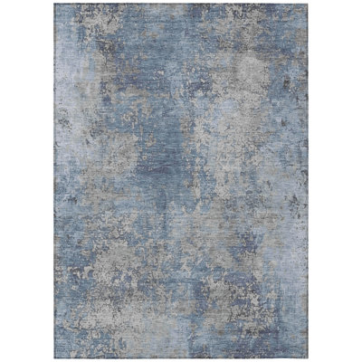 Machine Washable Indoor/Outdoor Xhevrie Denim Rug