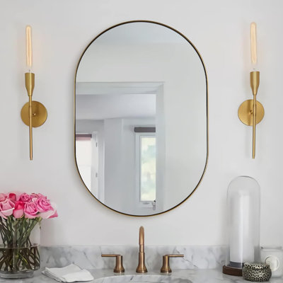 Kaitlee Modern Capsule Bathroom Vanity Wall Mirror | Stainless Steel Frame