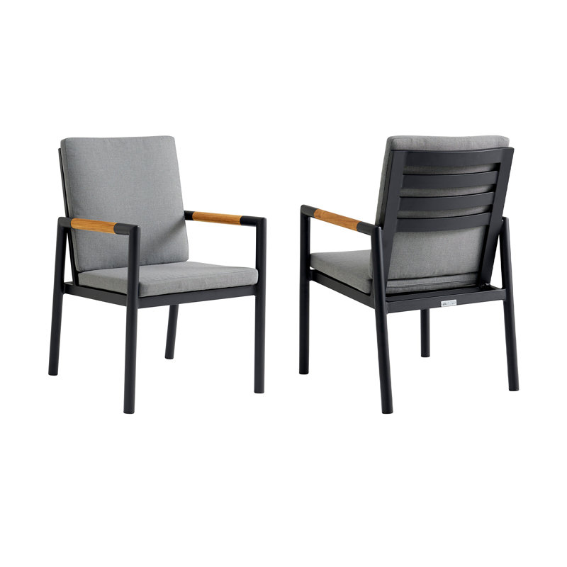 Fauteuil de salle à manger de patio avec coussin Urgeon, Gris foncé, Noir