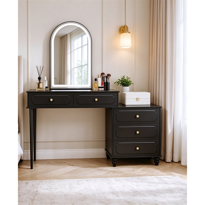 Dressing table with mirror, dressing table with charging station and adjustable cabinet, modern dressing table with 3 drawers for bedroom and dressing room