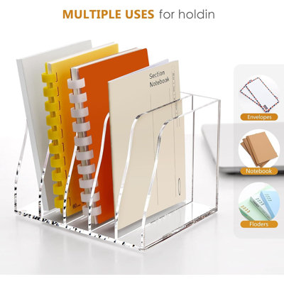 Acrylic Desk File Organizer With 5 Vertical Compartments, Magazine File Holder And Workspace Sorter For Office And Home Organization by Inbox Zero