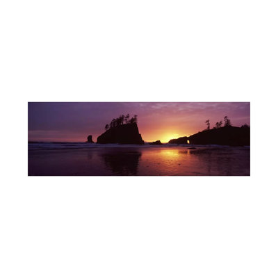 Silhouette of Seastacks at Sunset 1 Piece Wrapped Canvas Panoramic Wall Art