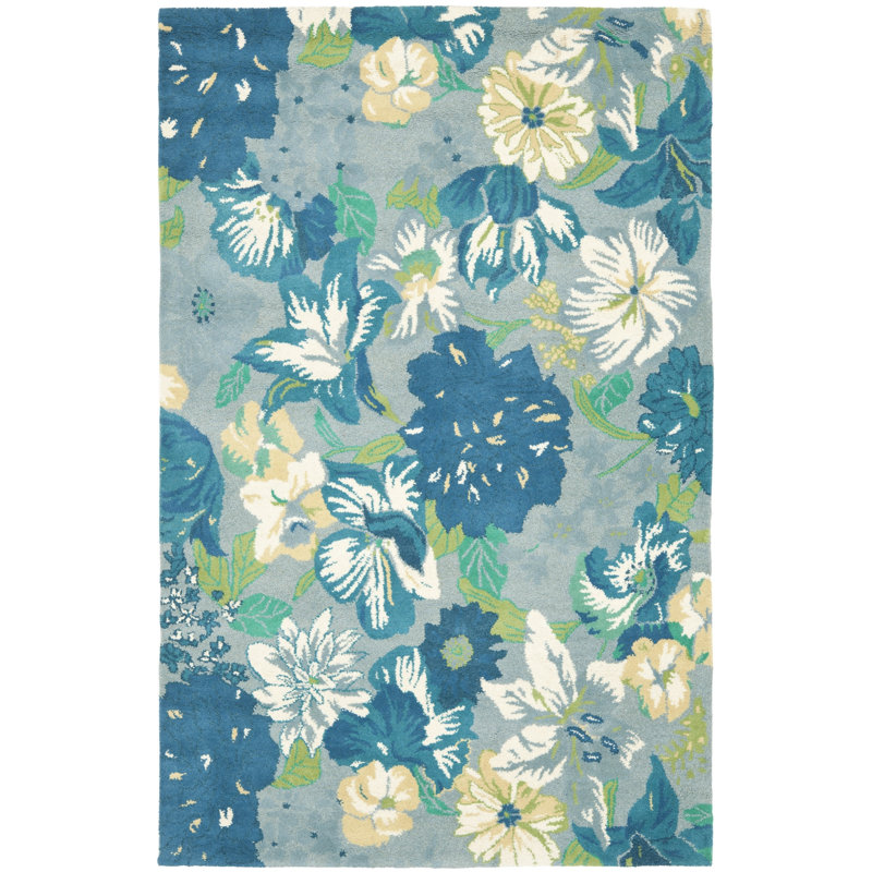 Avayah Soho Hand Tufted Wool/Viscose Floral Rug in Blue, Rectangle 7'6" x 9'6"