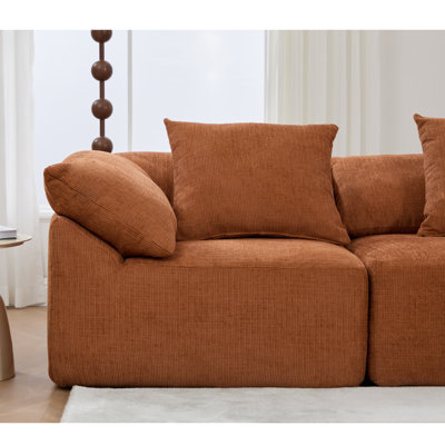 [NOUVEAUTÉ] [VIDÉO FOURNIE] Canapé modulaire en L de 142 po, sans assemblage, canapé 5 pièces, canapé-lit convertible, canapé entièrement compressé, fauteuils combinés, 5 sièges et repose-pieds, chenille, orange
