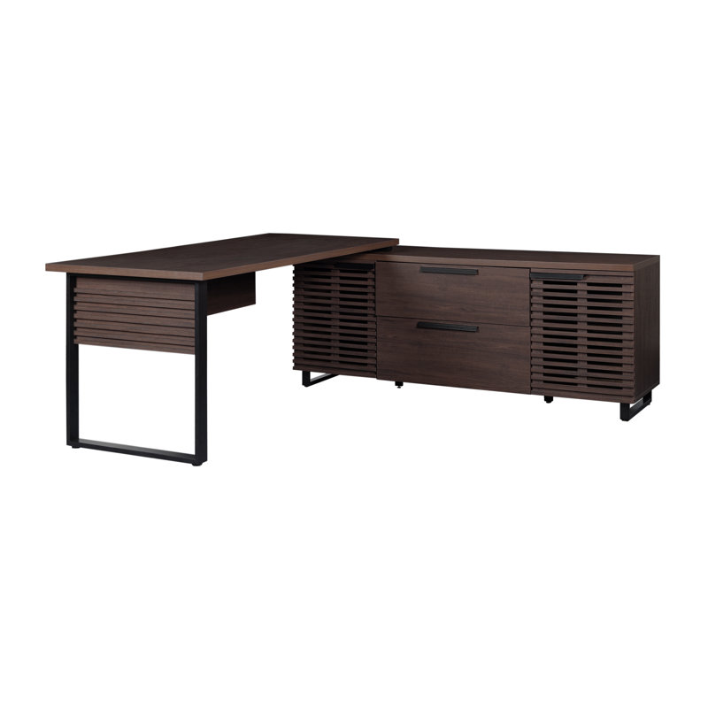 Bureau de direction avec armoire gauche, brun 
