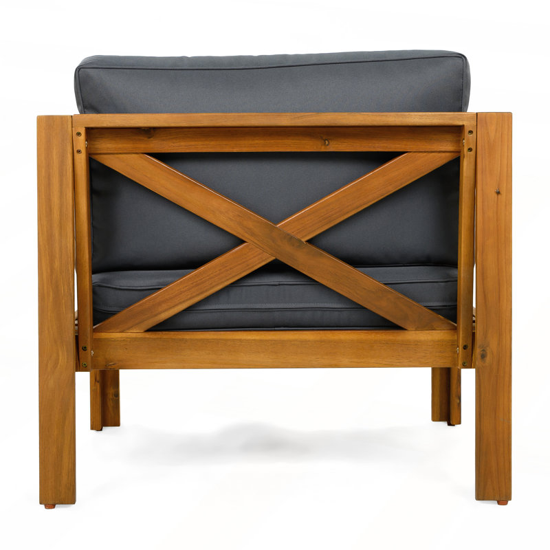 Outdoor Acacia Wood Club Armchair Set with Comfortable Cushions and Teak Finish for Patio and Garden Gatherings, Dark Gray