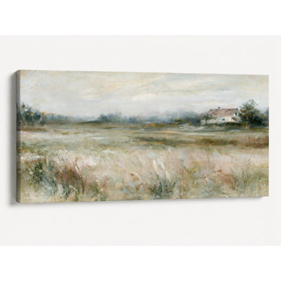 Quiet Homestead Horizon - Farmhouse Countryside Landscape on Wrapped Canvas Wall Art