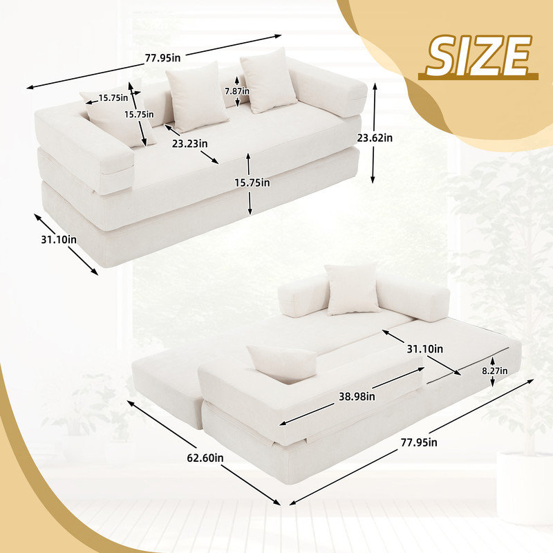 Canapé-lit Boneless 6-en-1, Chenille beige
