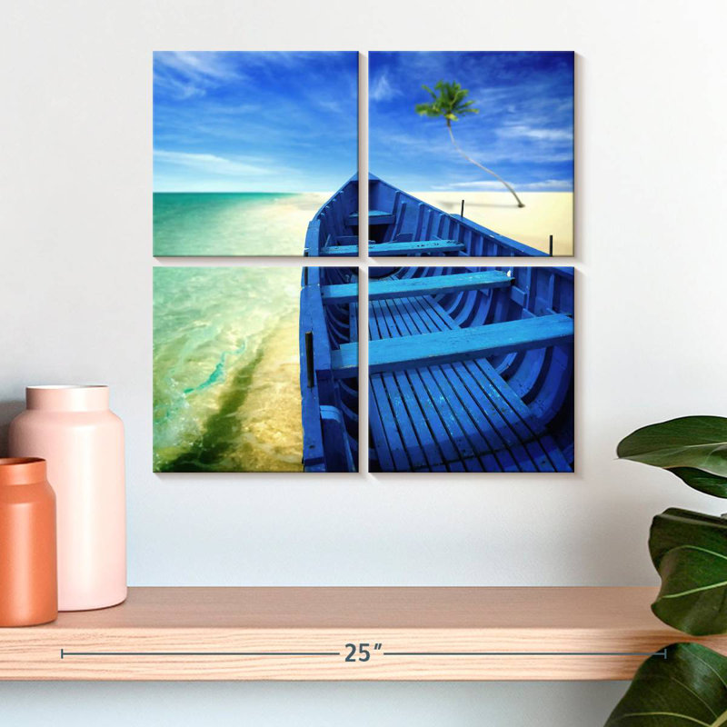 Mehar Beached Blue Boat, H 18 po x l 18 po