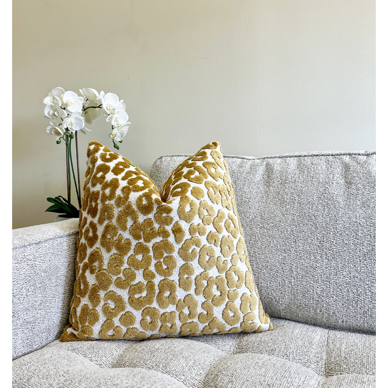 Housse de coussin en velours, Imprimé animal doré, H 22 po x l 22 po