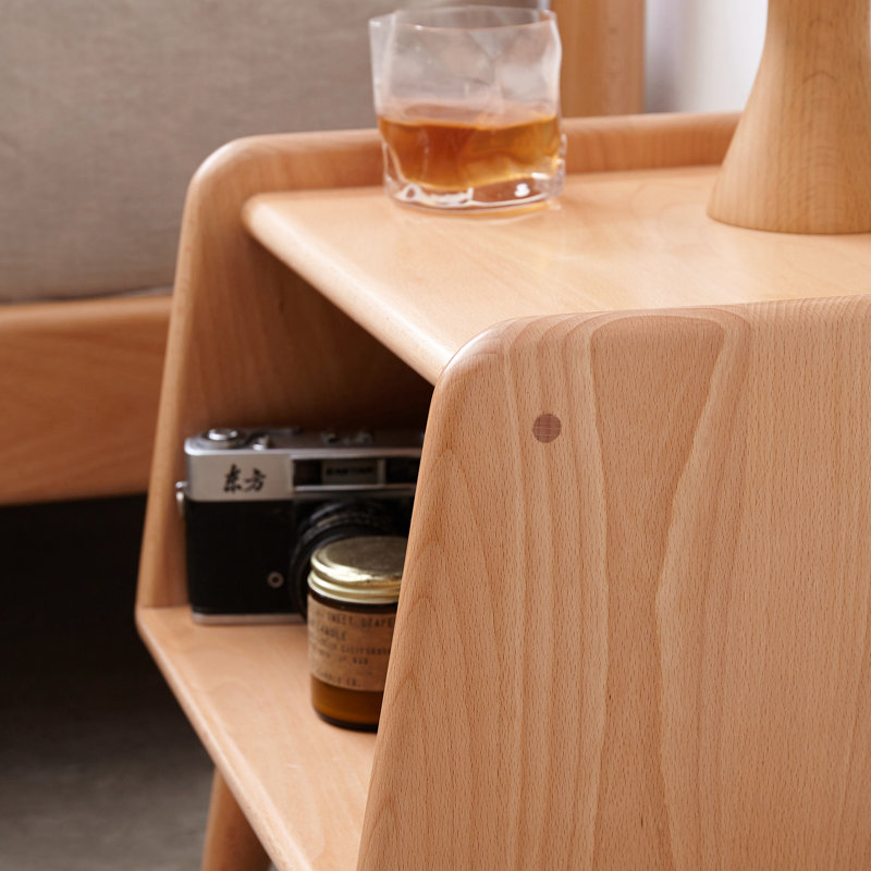 Table de nuit simple - armoire en bois de hêtre massif avec table de chevet moderne de couleur naturelle