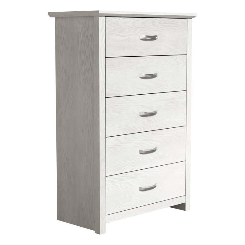 Commode 5 tiroirs Roddy, Chêne blanc antique