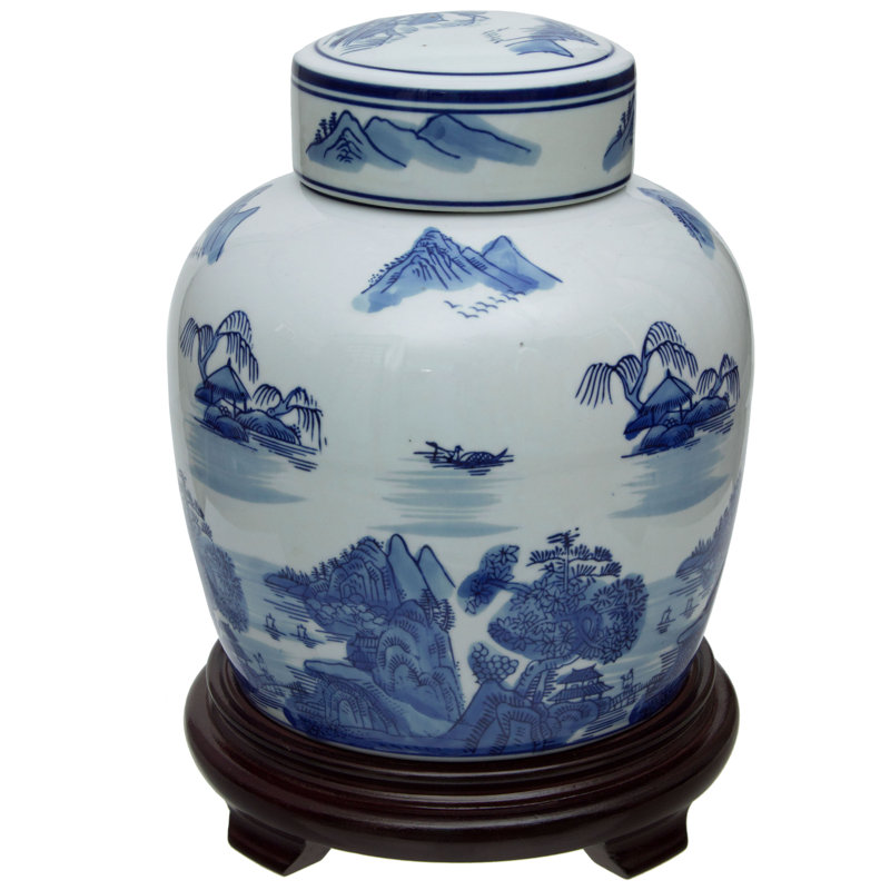 Pot à gingembre fait à la main, Paysage bleu