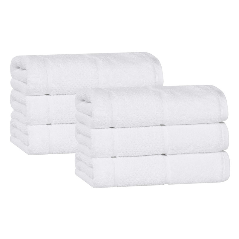 Mile Smart Twist Viscose Cotton Blend Medium Weight Solid Thick Border Towel Set, White, Hand Towel - 6 Pack